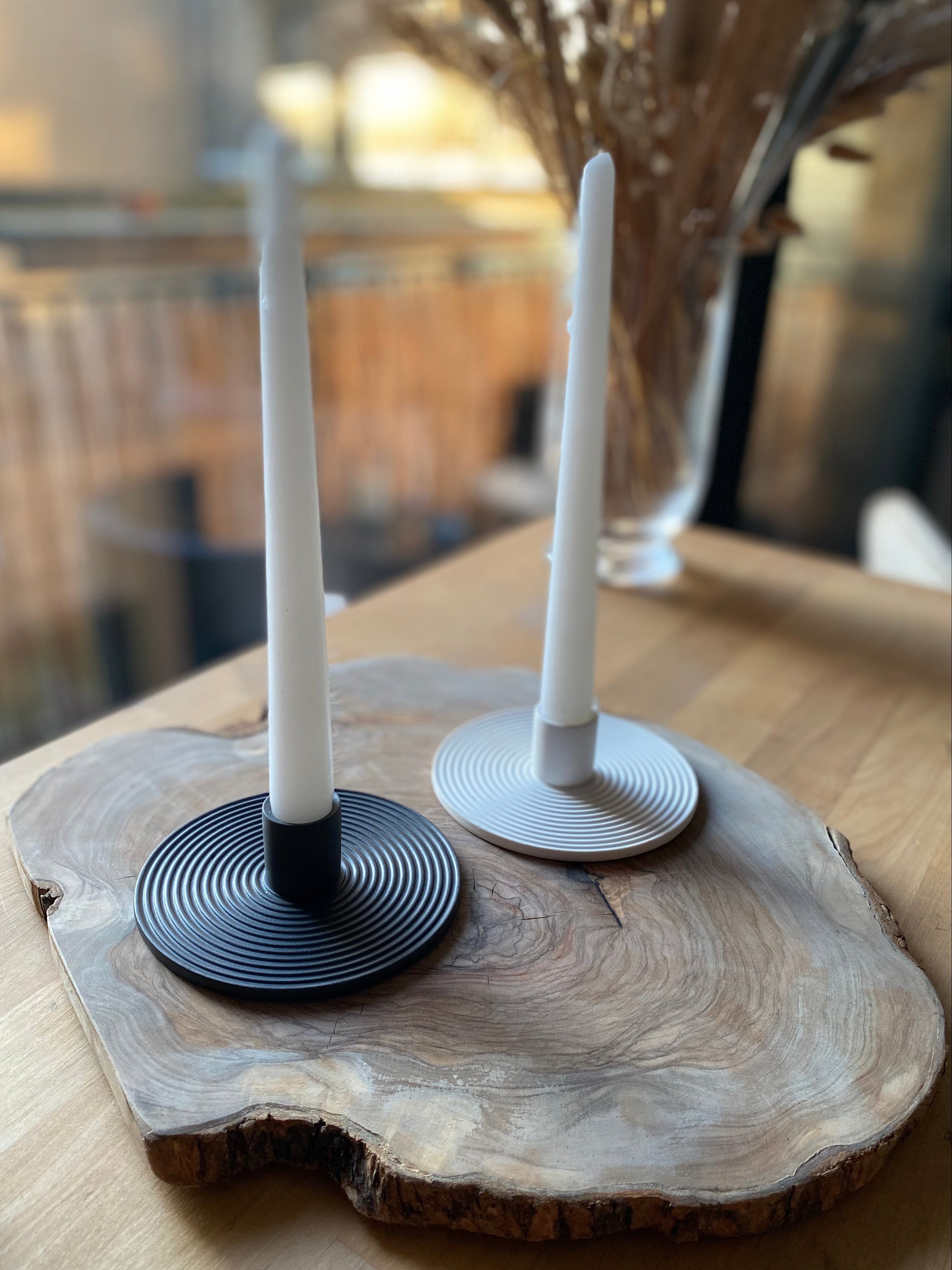Nordic Charcoal Black Matte Ceramic Candle Holder - Minimalist Scandinavian Design